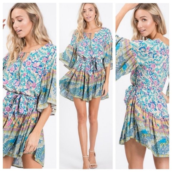 LAST ONE🌺Summer Floral Boho Mini Dress - Picture 2 of 14